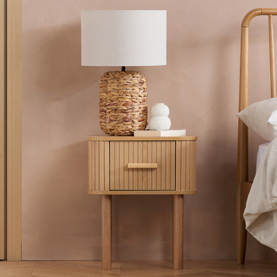 Read more about Avenel fluted wooden bedside cabinet with 1 drawer in oak