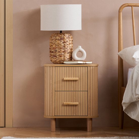 Read more about Avenel fluted wooden bedside cabinet with 2 drawers in oak