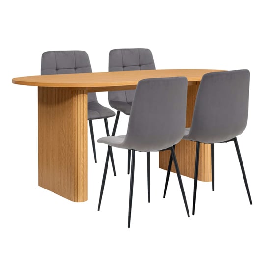 Read more about Avenel fluted wooden dining table oval in oak with 4 chairs