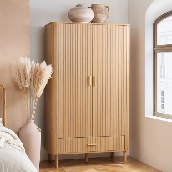 Read more about Avenel fluted wooden wardrobe with 2 doors 1 drawer in oak