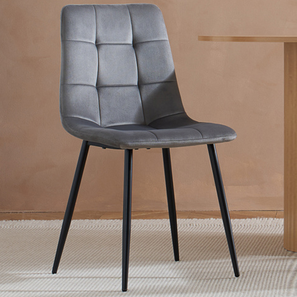 Avenel Grey Fabric Dining Chairs With Black Legs In Pair