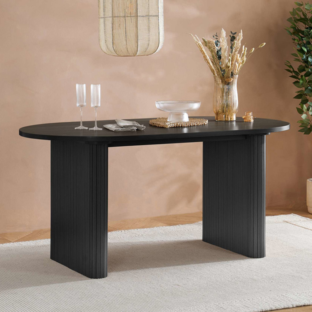 Avenel Oval Wooden Fluted Dining Table in Black