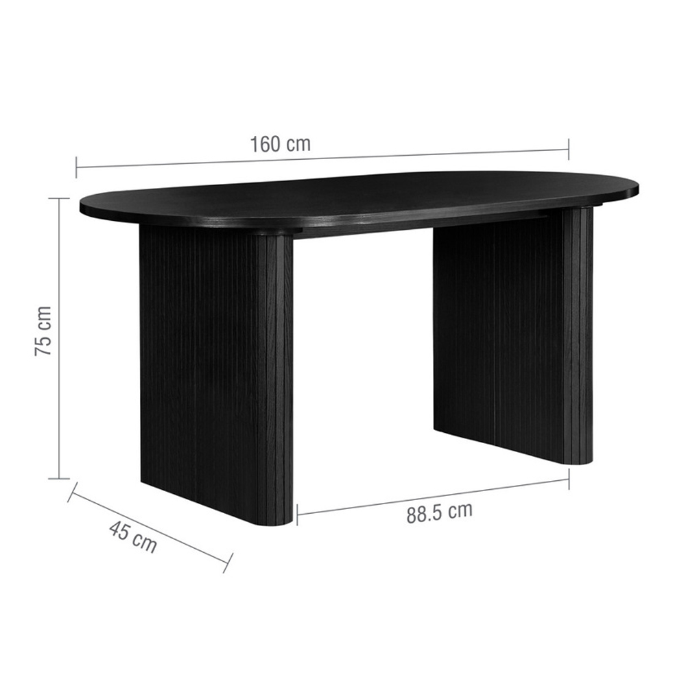 Avenel Oval Wooden Fluted Dining Table in Black