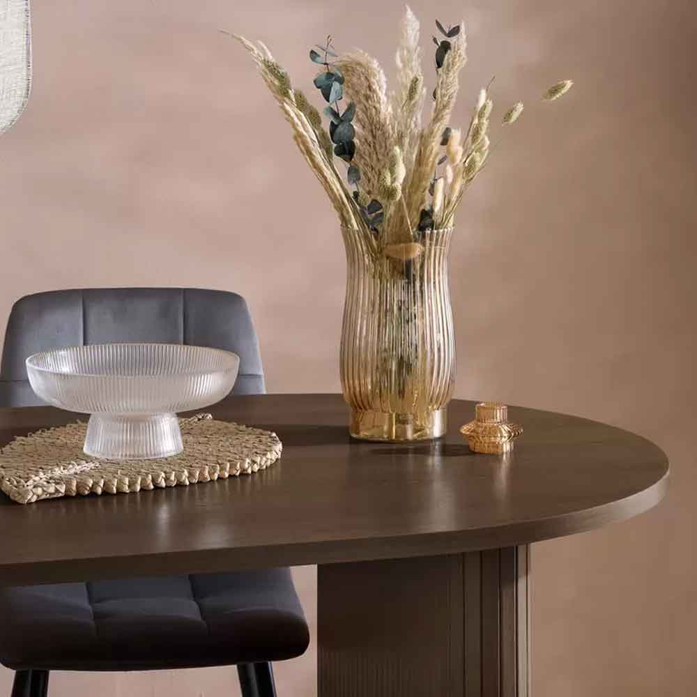 Avenel Oval Wooden Fluted Dining Table in Walnut