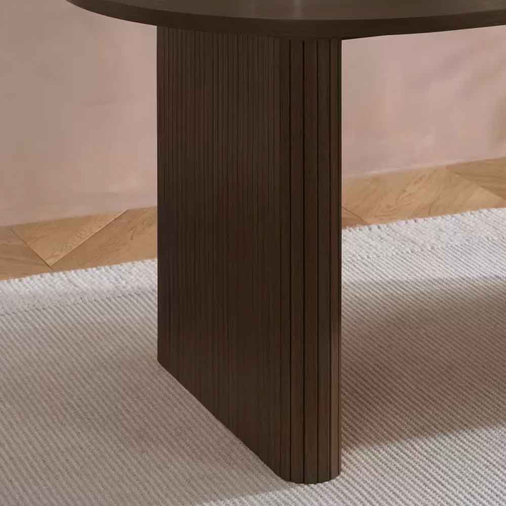 Avenel Oval Wooden Fluted Dining Table in Walnut