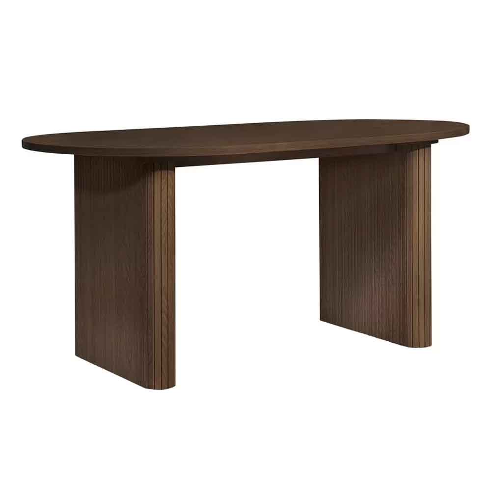 Avenel Oval Wooden Fluted Dining Table in Walnut