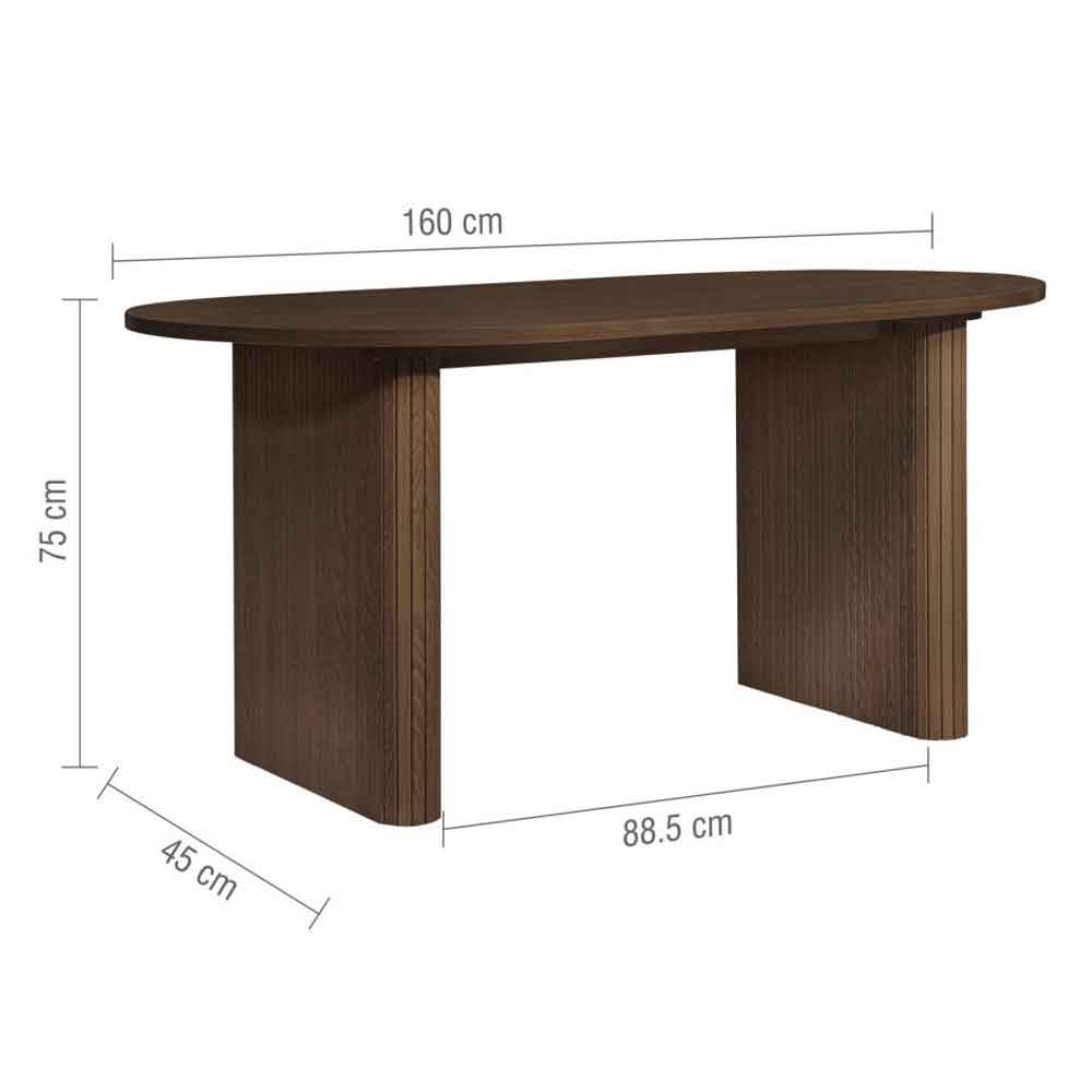 Avenel Oval Wooden Fluted Dining Table in Walnut