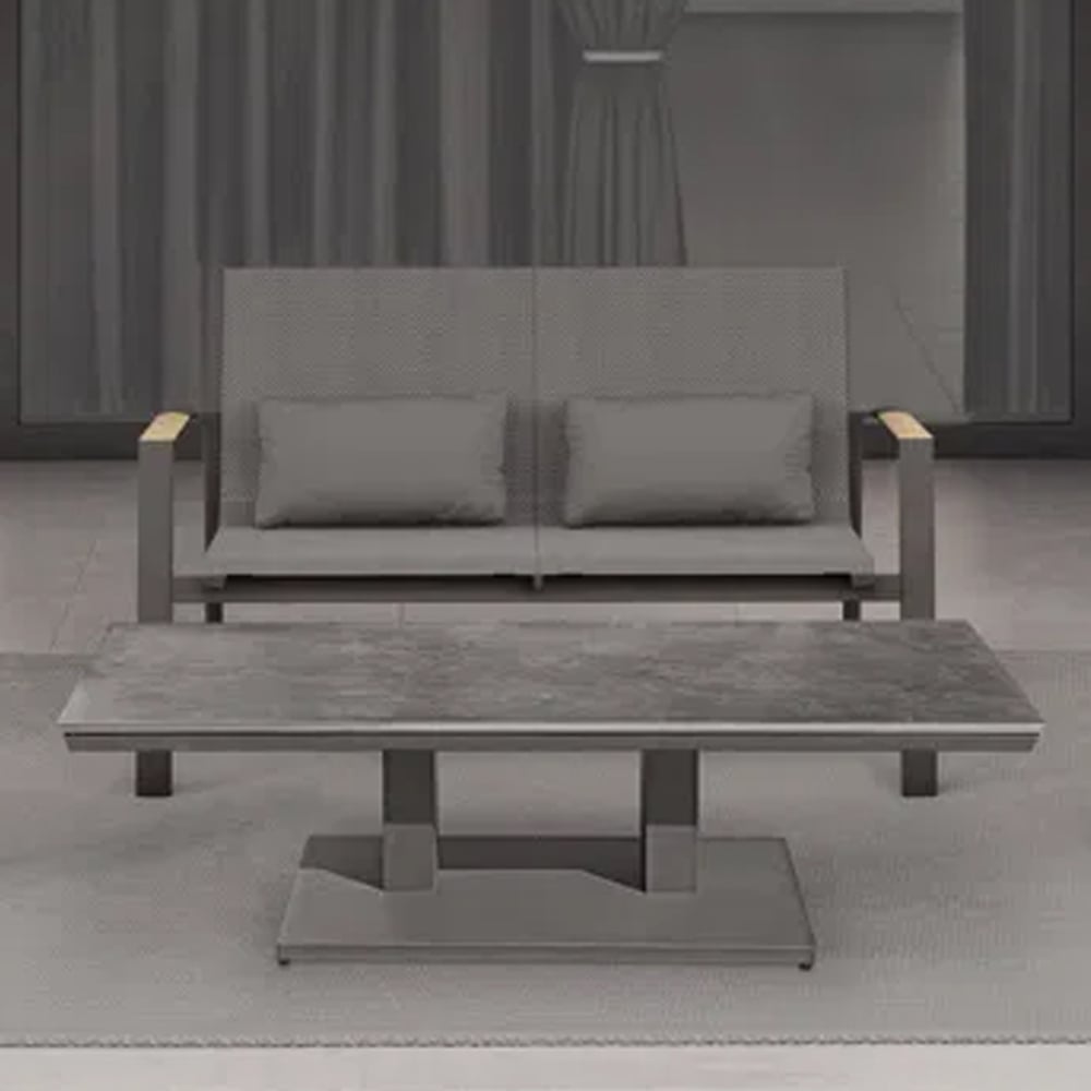 Almont Polyester Garden 2 Seater Sofa In Charcoal And Carbon