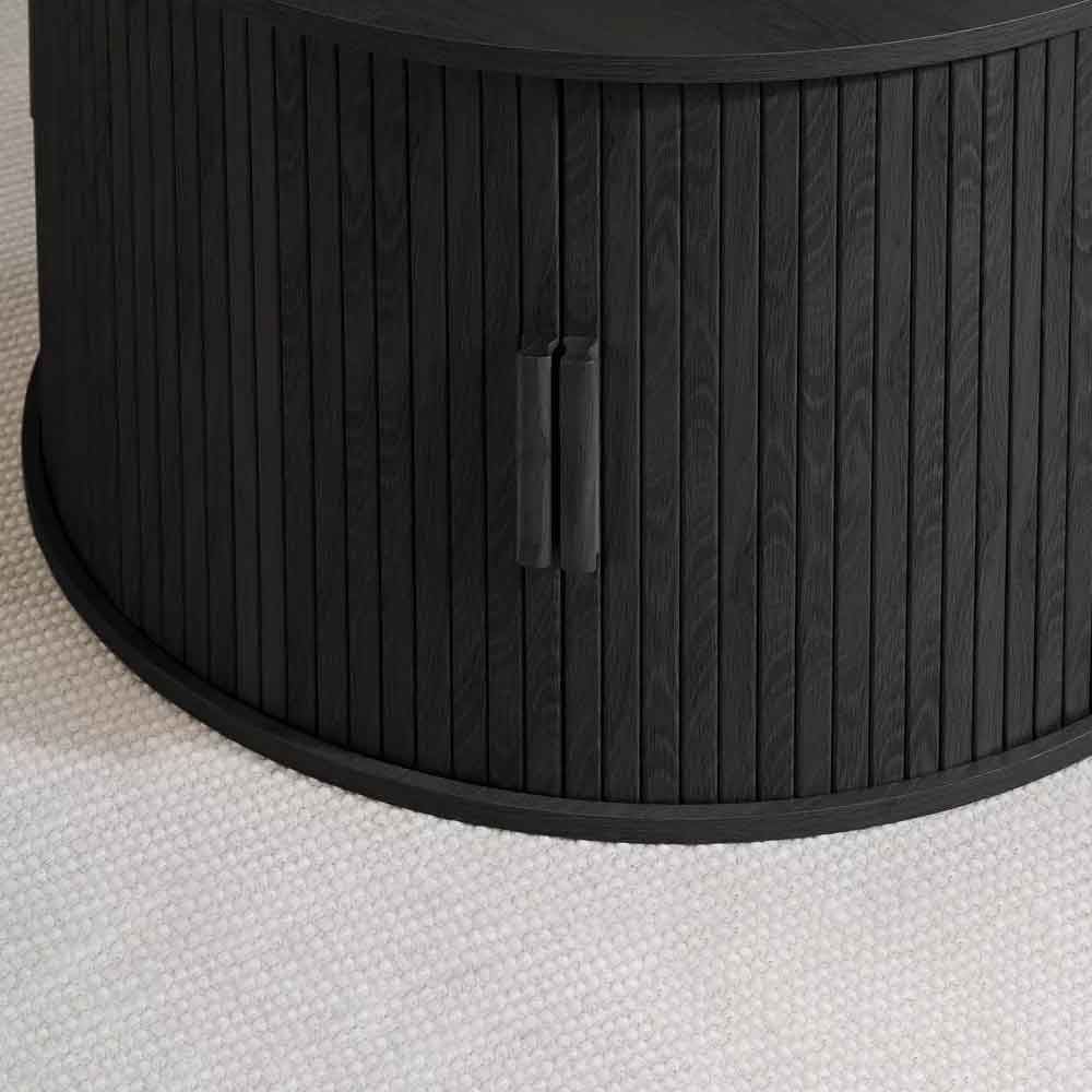 Avenel Round Wooden Fluted Coffee Table with Storage in Black