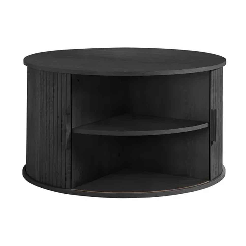 Avenel Round Wooden Fluted Coffee Table with Storage in Black