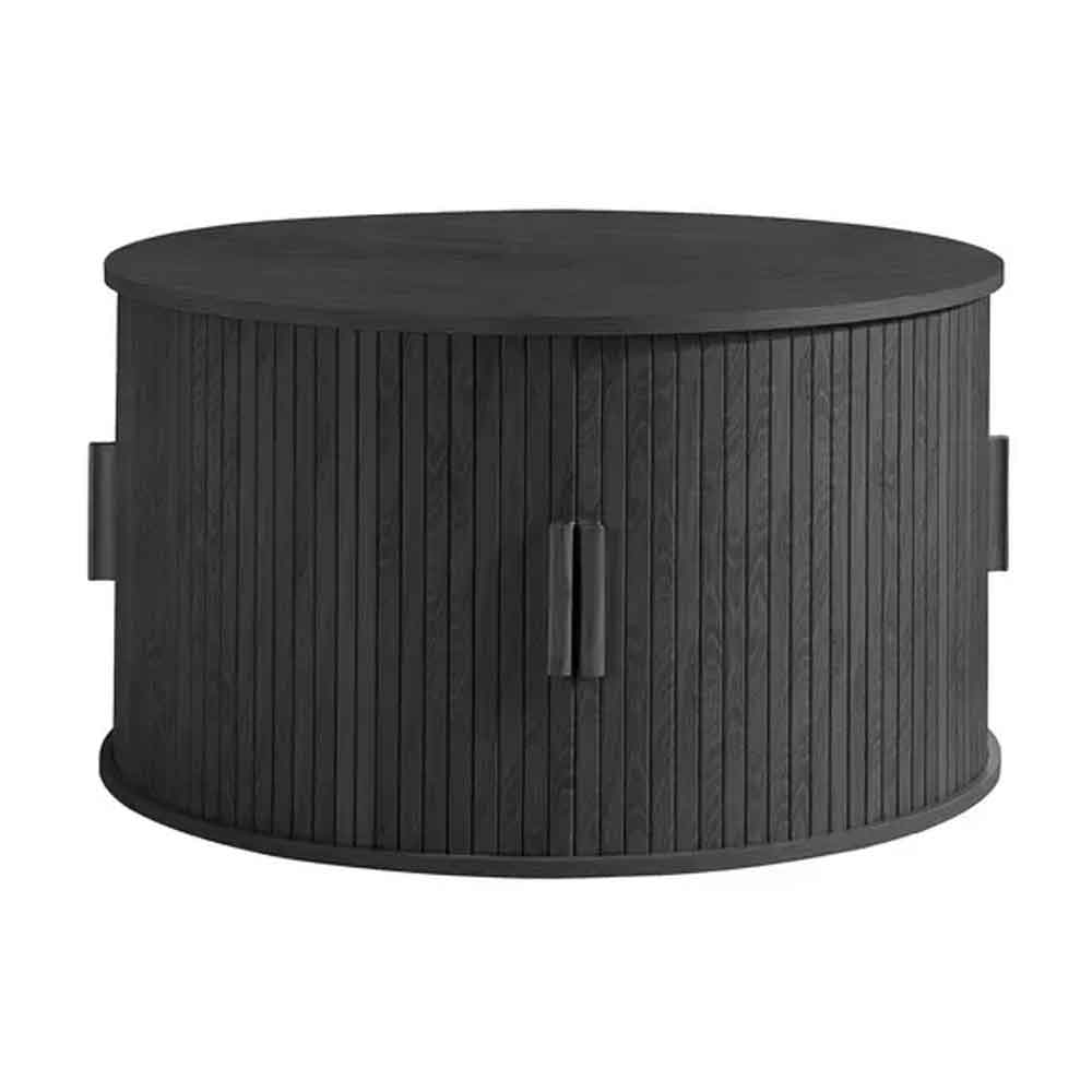 Avenel Round Wooden Fluted Coffee Table with Storage in Black