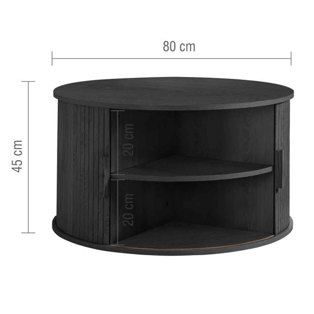 Avenel Round Wooden Fluted Coffee Table with Storage in Black