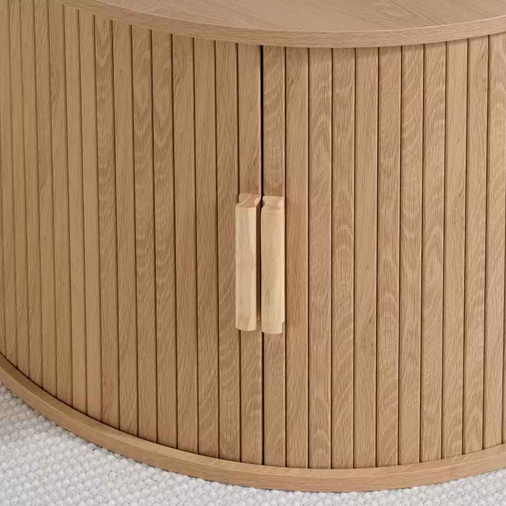 Avenel Round Wooden Fluted Coffee Table with Storage in Oak