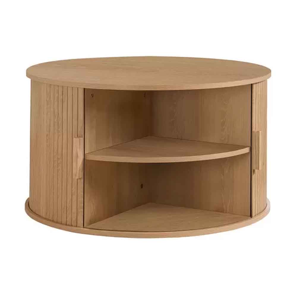 Avenel Round Wooden Fluted Coffee Table with Storage in Oak