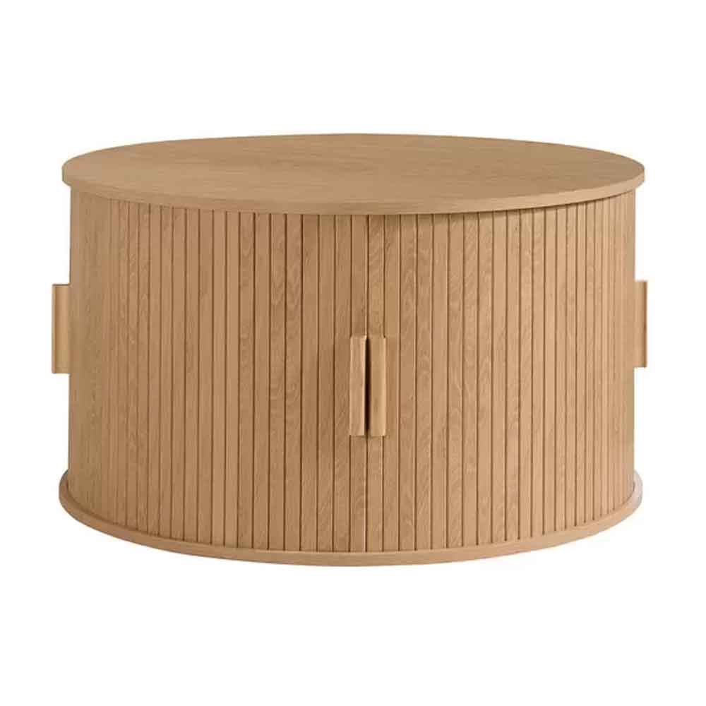 Avenel Round Wooden Fluted Coffee Table with Storage in Oak