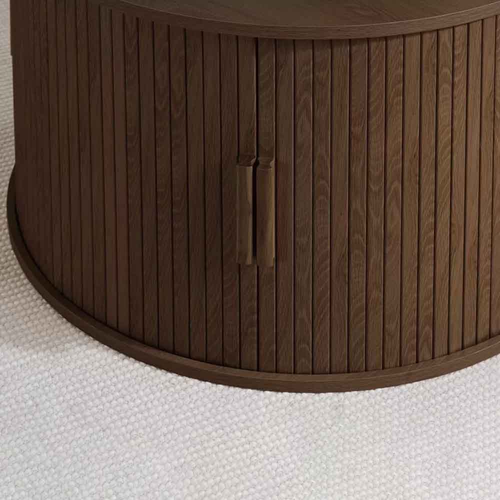 Avenel Round Wooden Fluted Coffee Table with Storage in Walnut