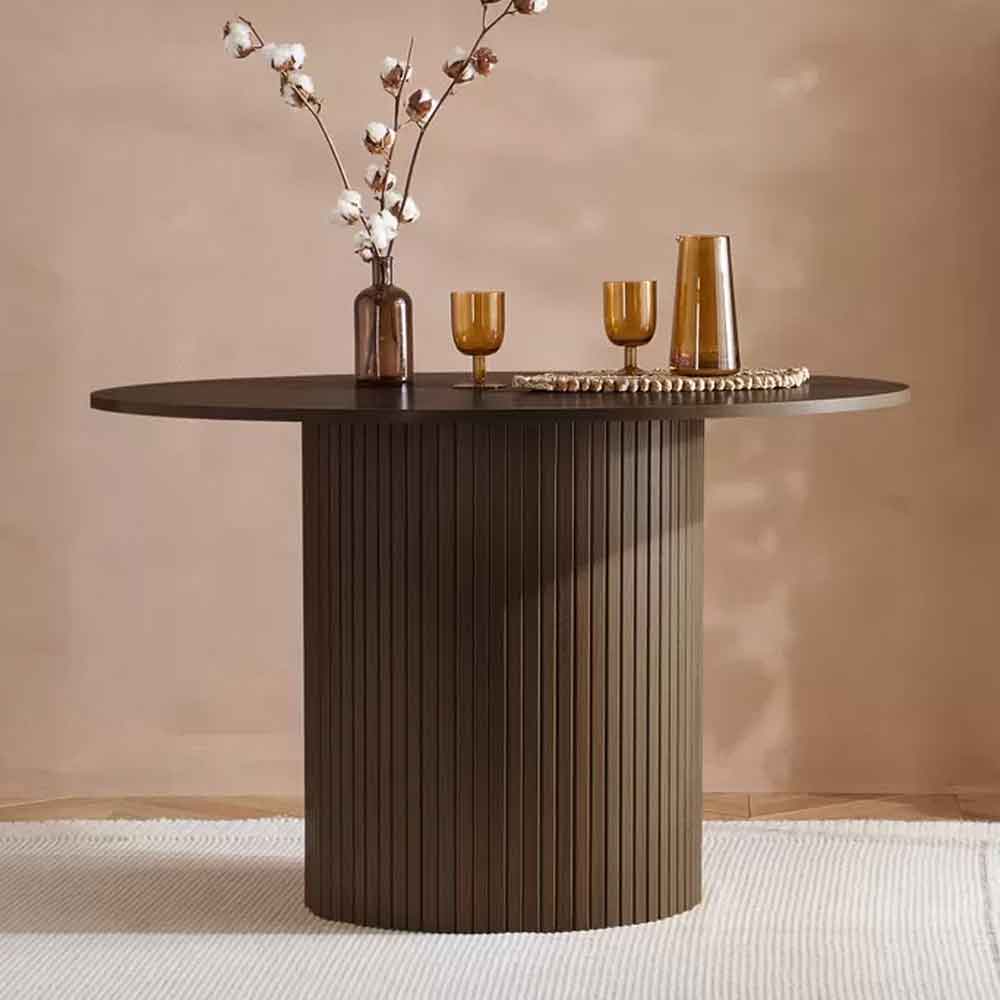 Avenel Round Wooden Fluted Dining Table in Walnut