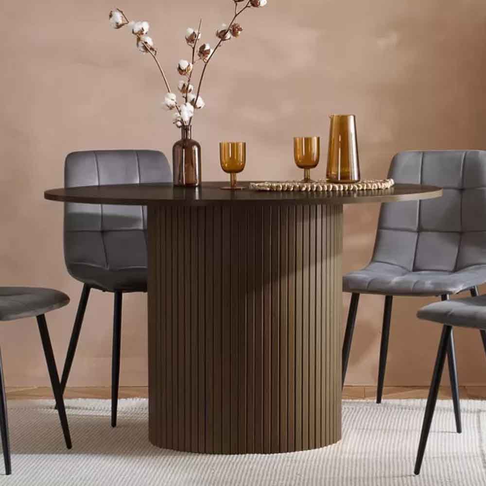 Avenel Round Wooden Fluted Dining Table in Walnut