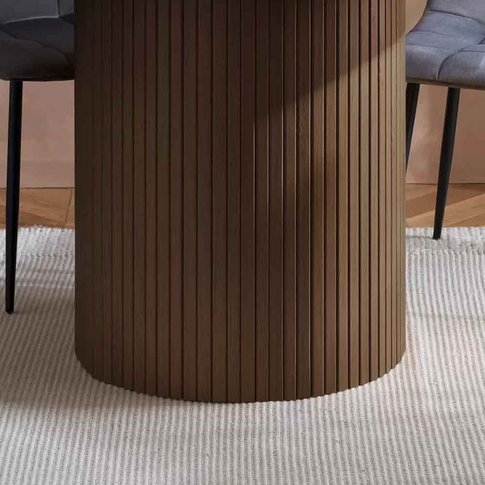 Avenel Round Wooden Fluted Dining Table in Walnut