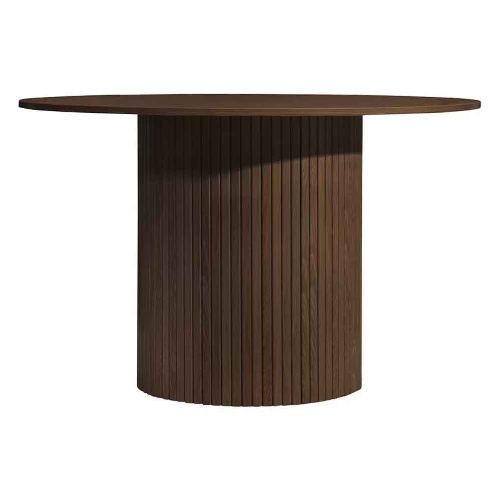 Avenel Round Wooden Fluted Dining Table in Walnut