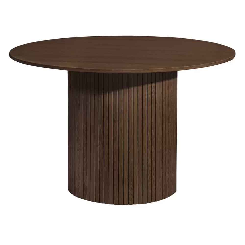 Avenel Round Wooden Fluted Dining Table in Walnut