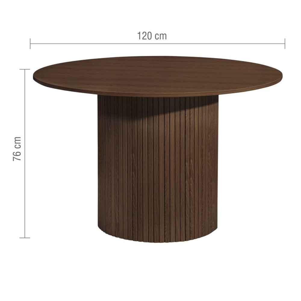 Avenel Round Wooden Fluted Dining Table in Walnut