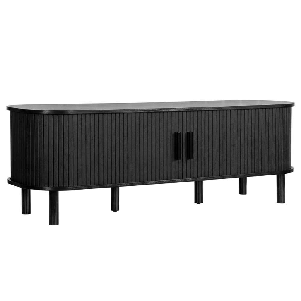 Avenel Small Wooden Fluted TV Stand with 2 Sliding Doors in Black