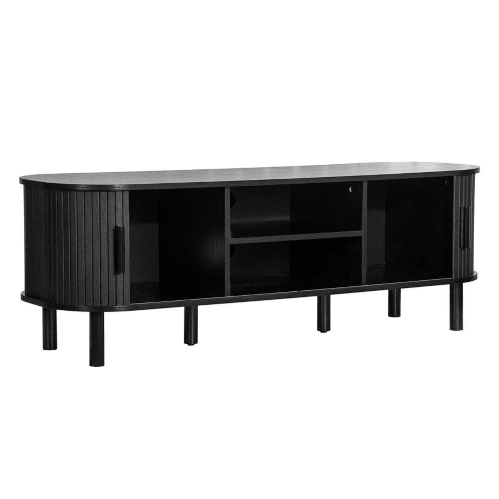 Avenel Small Wooden Fluted TV Stand with 2 Sliding Doors in Black
