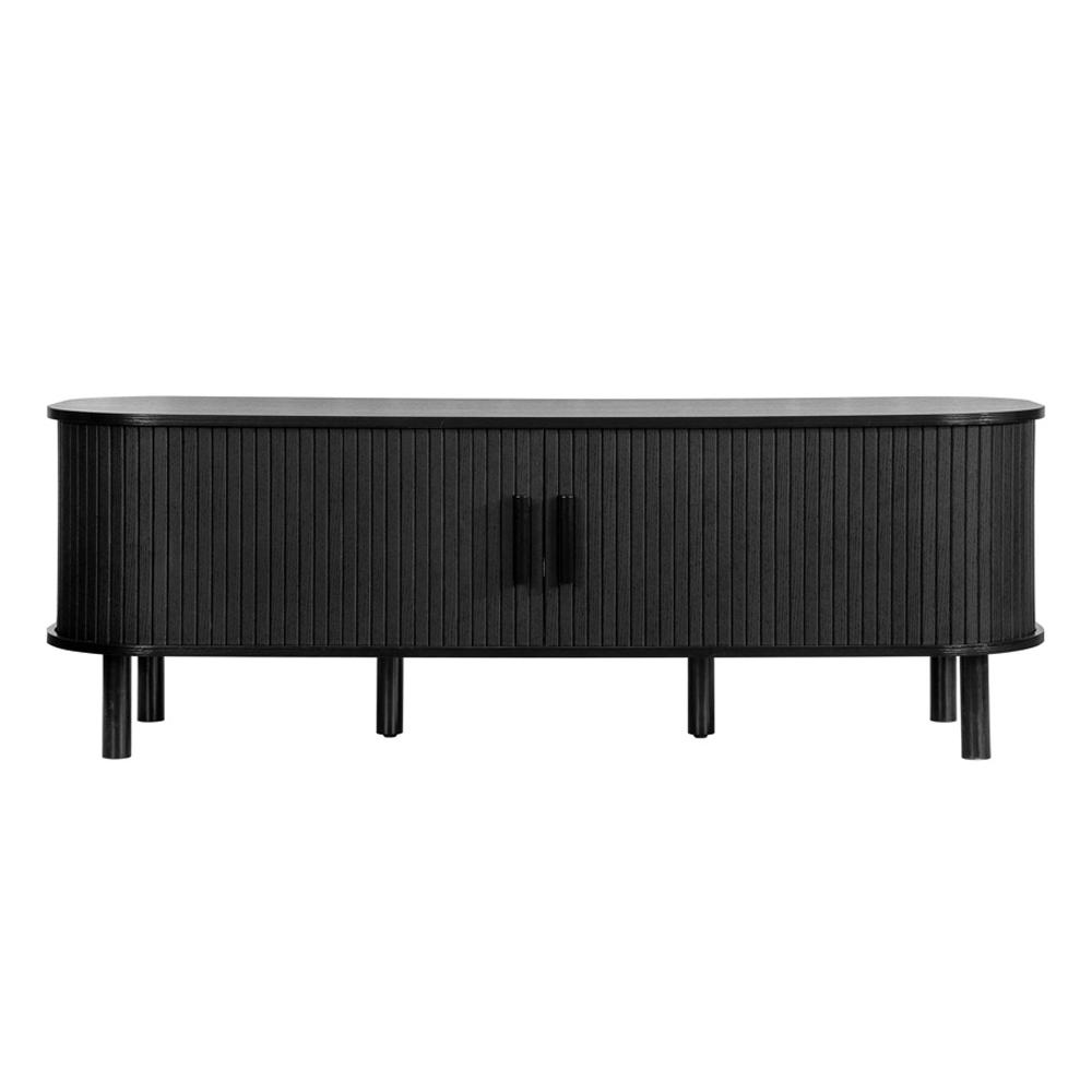 Avenel Small Wooden Fluted TV Stand with 2 Sliding Doors in Black