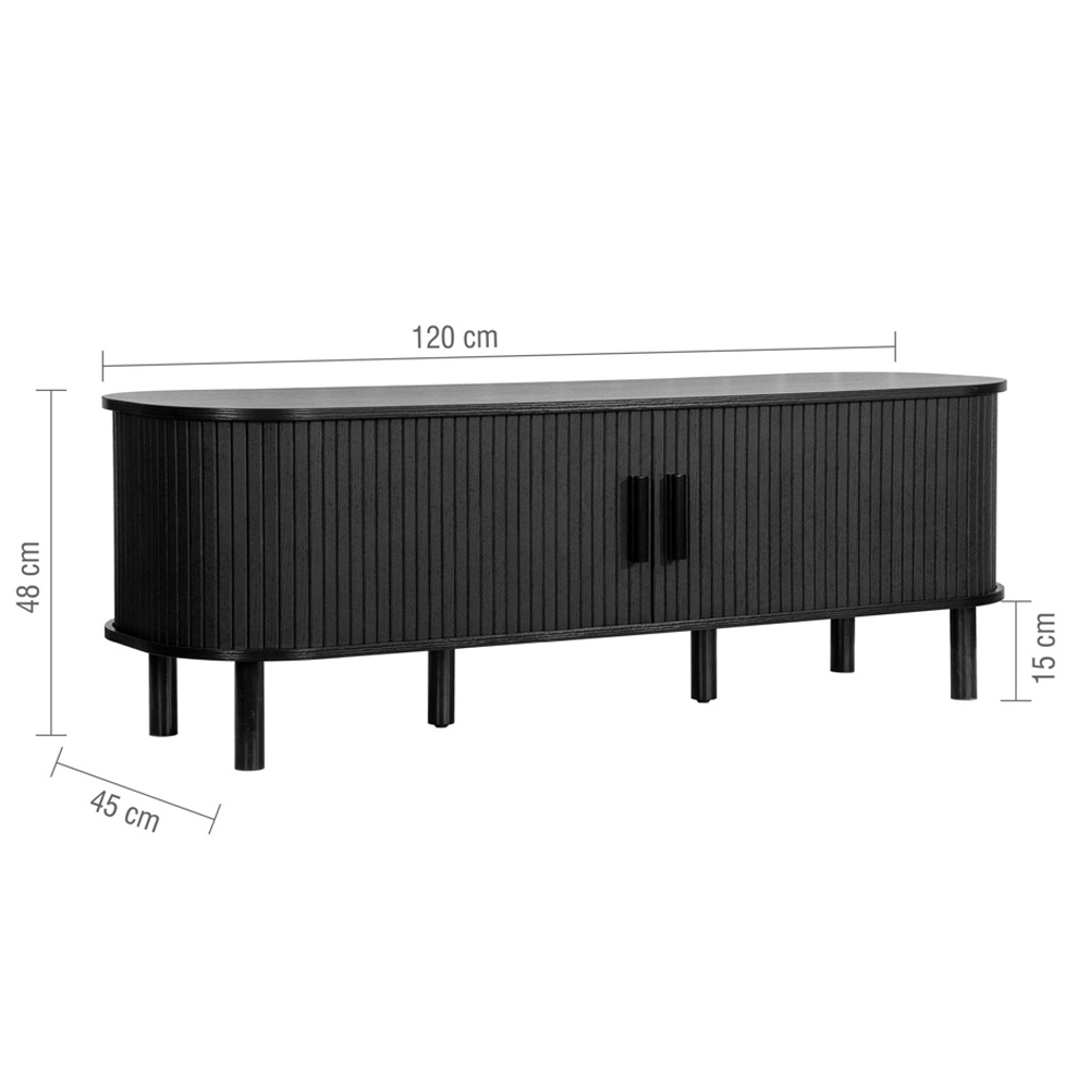 Avenel Small Wooden Fluted TV Stand with 2 Sliding Doors in Black