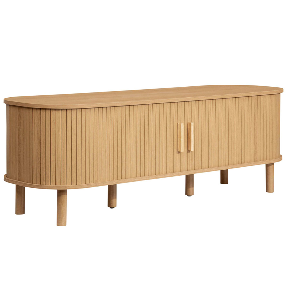 Avenel Small Wooden Fluted TV Stand with 2 Sliding Doors in Oak