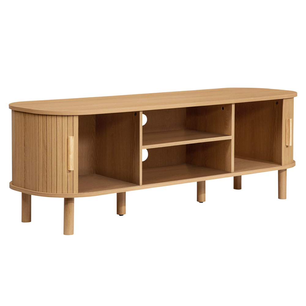 Avenel Small Wooden Fluted TV Stand with 2 Sliding Doors in Oak