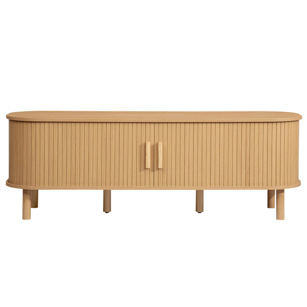 Avenel Small Wooden Fluted TV Stand with 2 Sliding Doors in Oak
