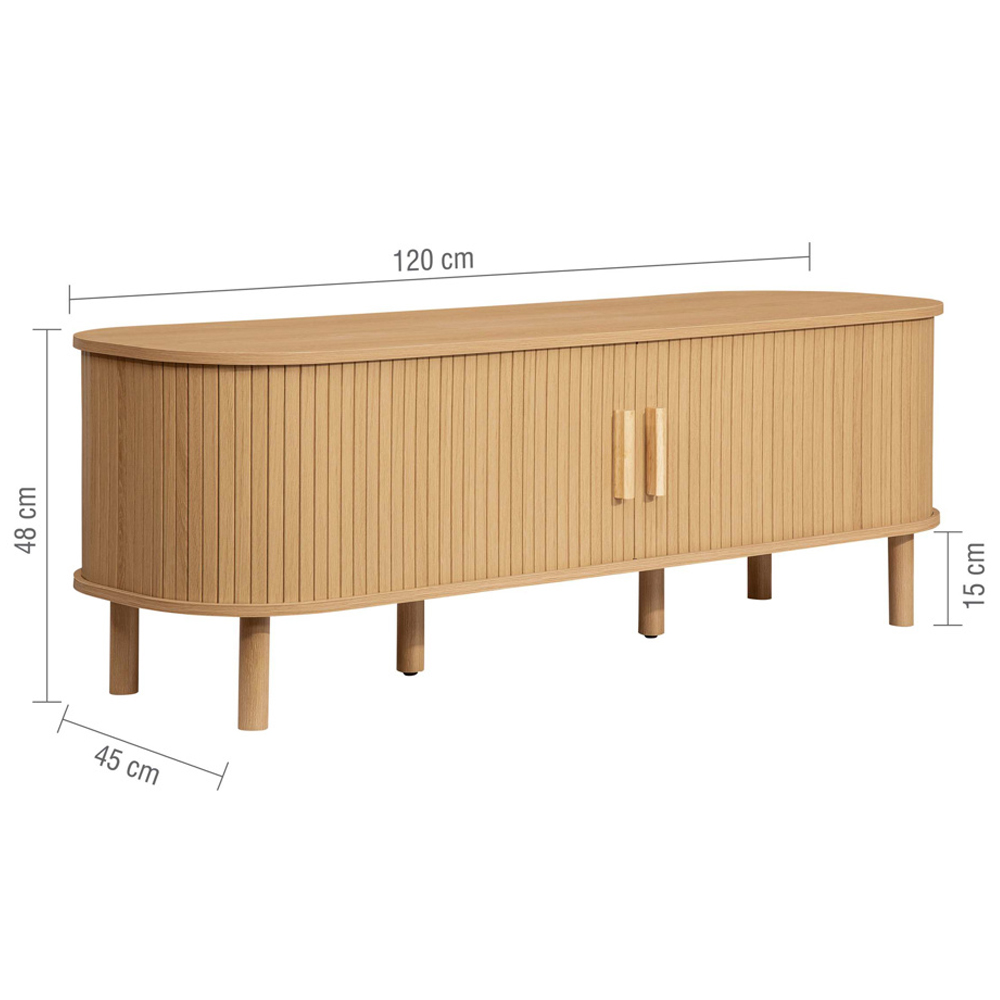 Avenel Small Wooden Fluted TV Stand with 2 Sliding Doors in Oak