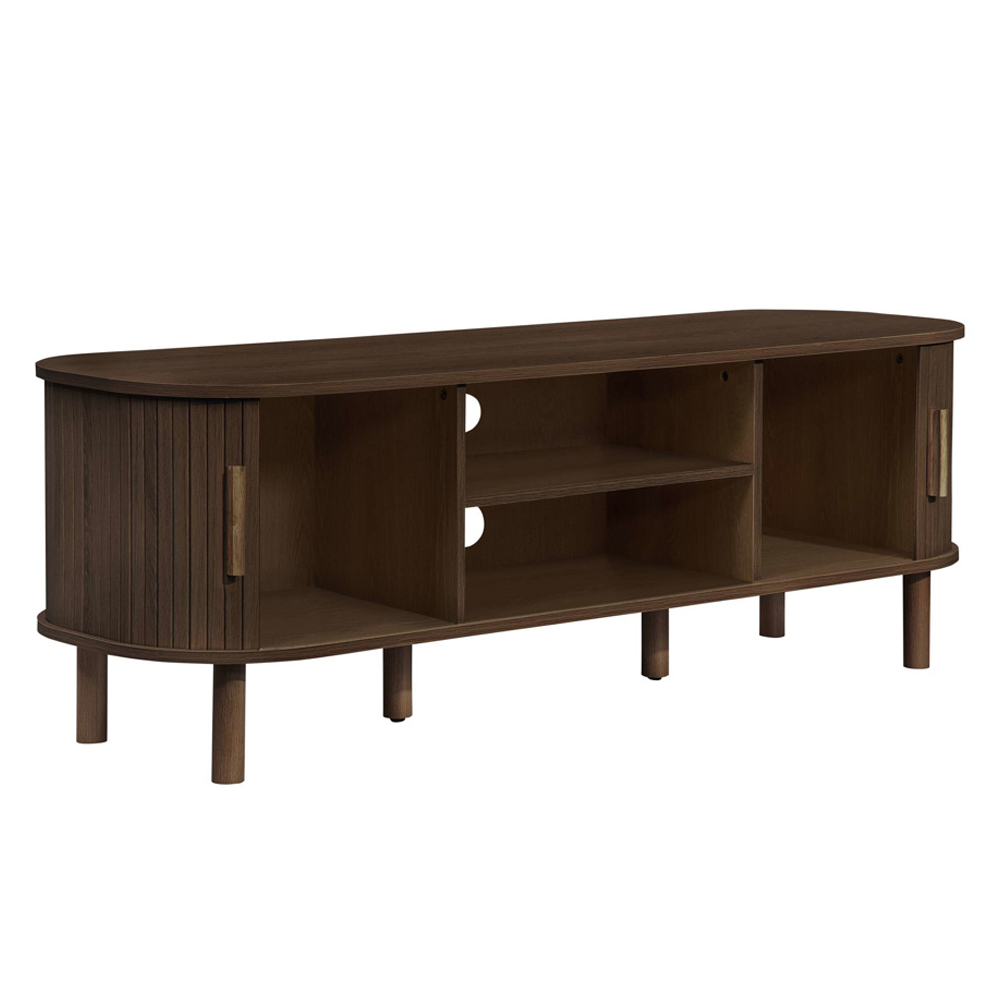 Avenel Small Wooden Fluted TV Stand with 2 Sliding Doors in Walnut