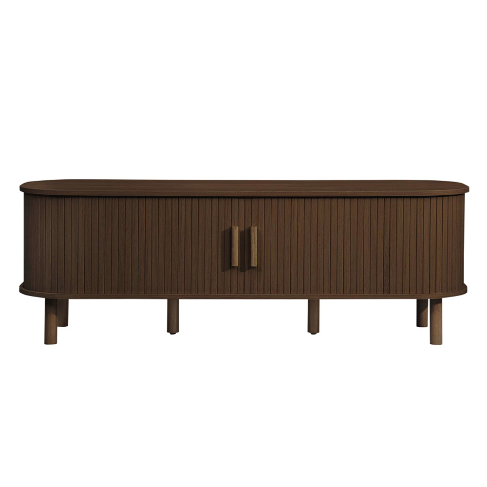 Avenel Small Wooden Fluted TV Stand with 2 Sliding Doors in Walnut