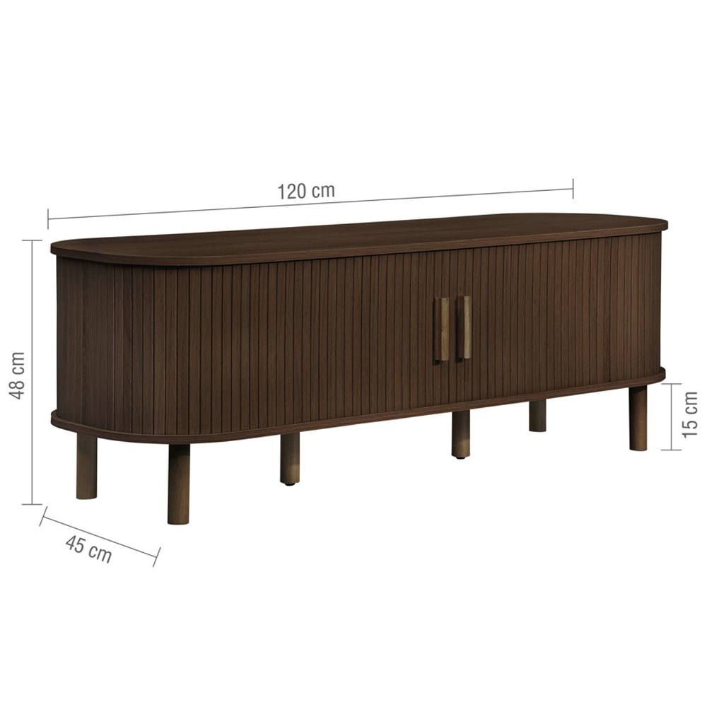 Avenel Small Wooden Fluted TV Stand with 2 Sliding Doors in Walnut