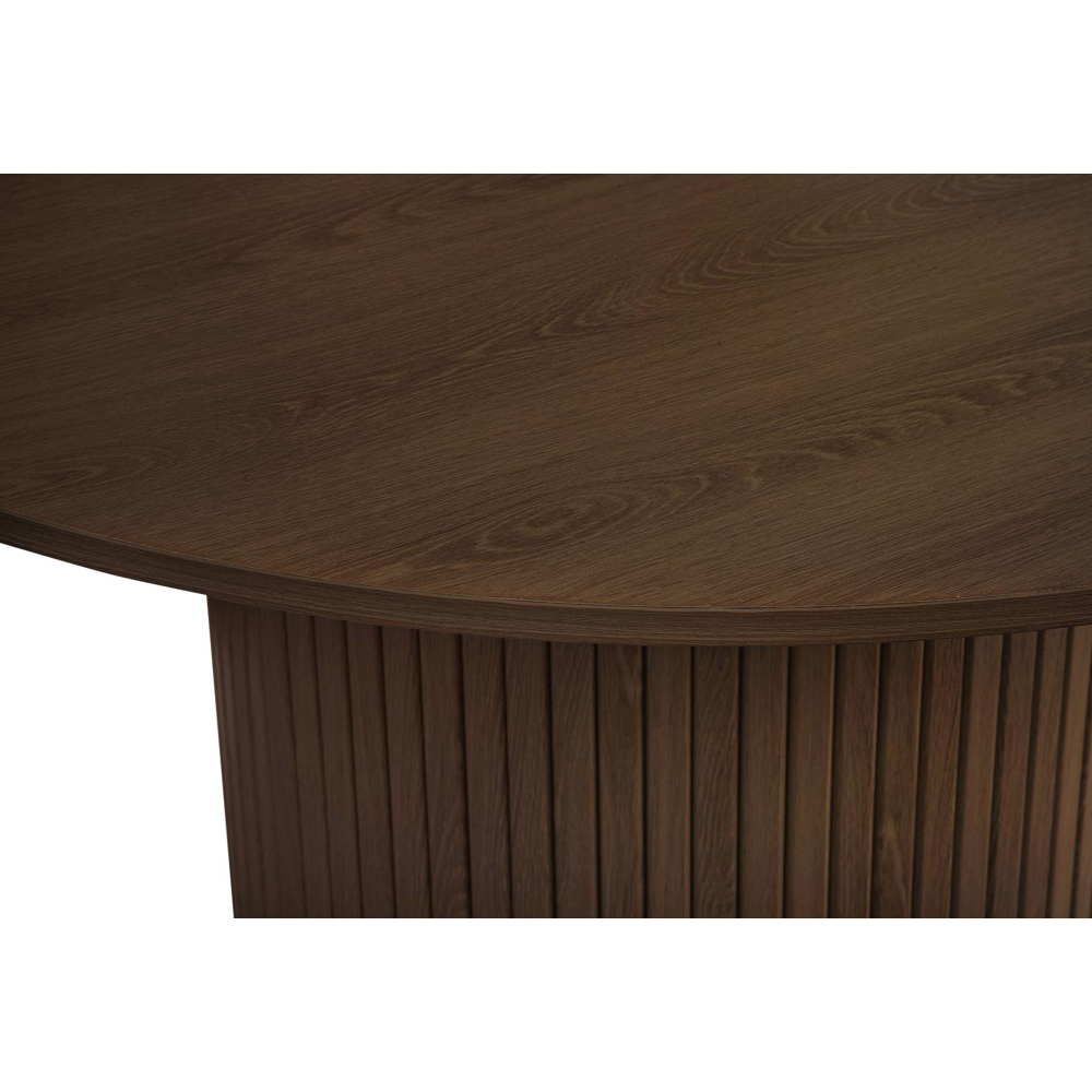 Avenel Walnut Round Wooden Fluted Dining Table with 4 Grey Chairs