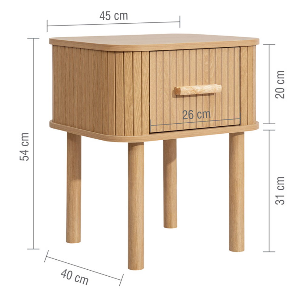 Avenel Wooden Bedside Cabinet With 1 Drawer In Oak