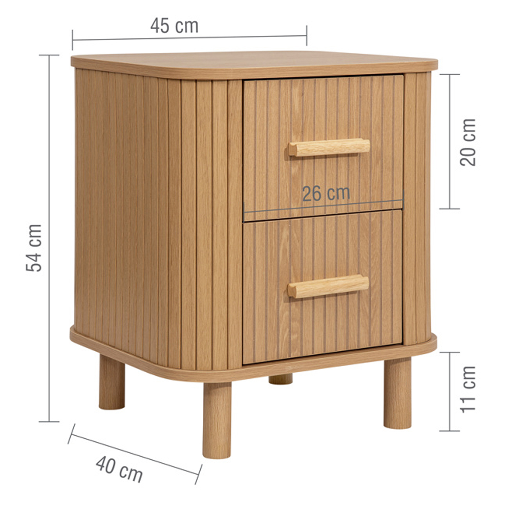 Avenel Wooden Bedside Cabinet With 2 Drawers In Oak