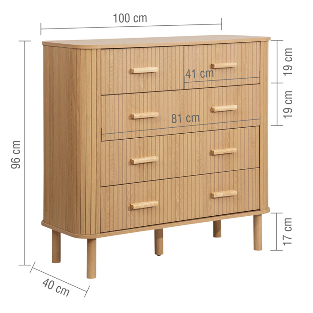 Avenel Wooden Chest Of 5 Drawers In Oak