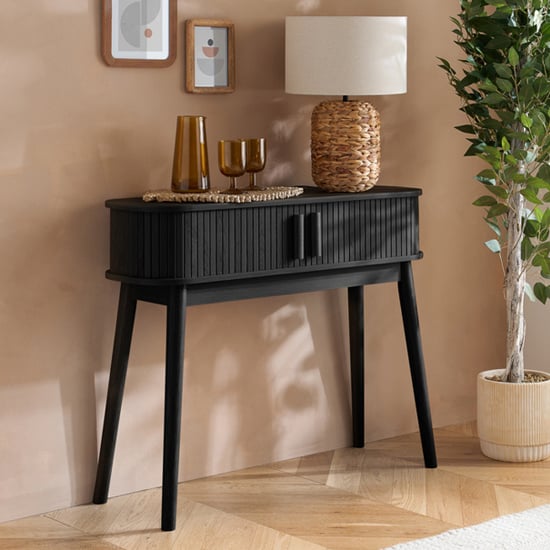 Read more about Avenel wooden console table with 2 sliding doors in black