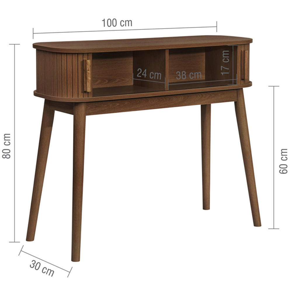Avenel Wooden Console Table With 2 Sliding Doors In Walnut