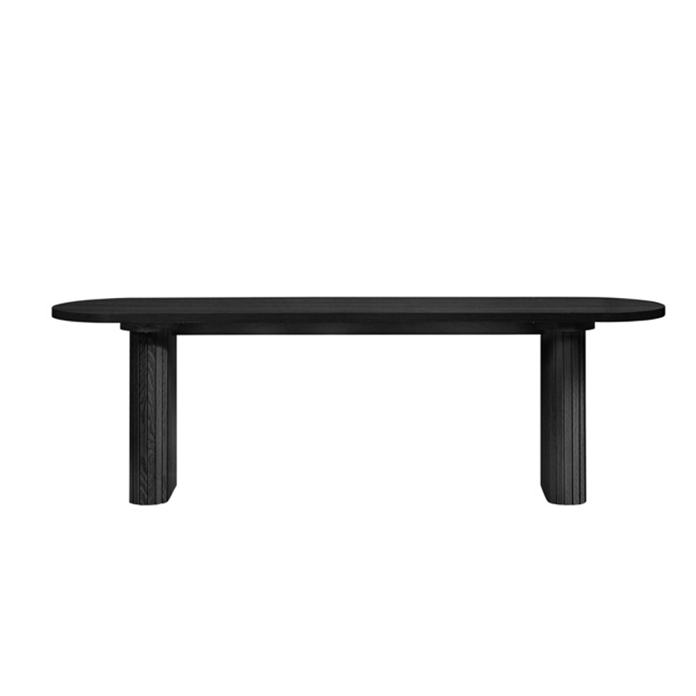 Avenel Wooden Fluted Dining Table with 2 Benches in Black