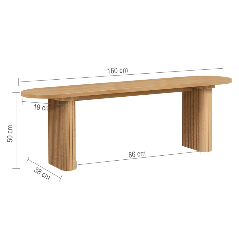 Avenel Wooden Fluted Dining Table with 2 Benches in Oak