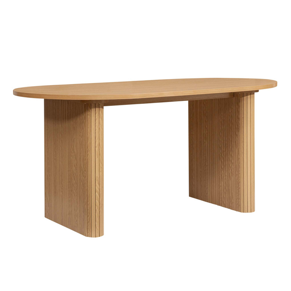 Avenel Wooden Fluted Dining Table with 2 Benches in Oak