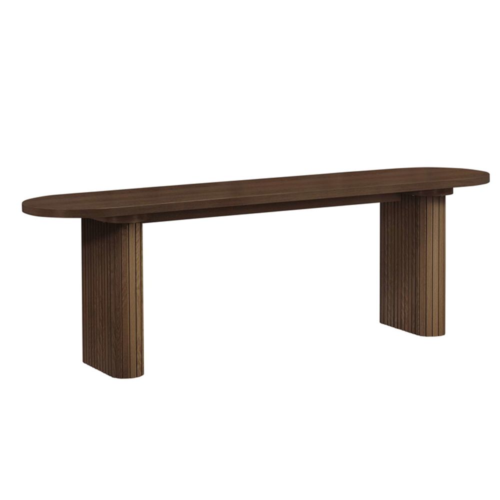 Avenel Wooden Fluted Dining Table with 2 Benches in Walnut