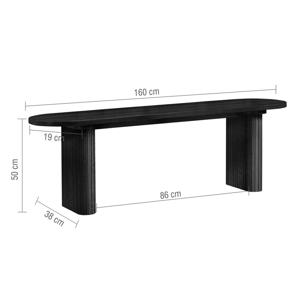 Avenel Wooden Fluted Dining Table with 2 Grey Chairs and 1 Bench in Black