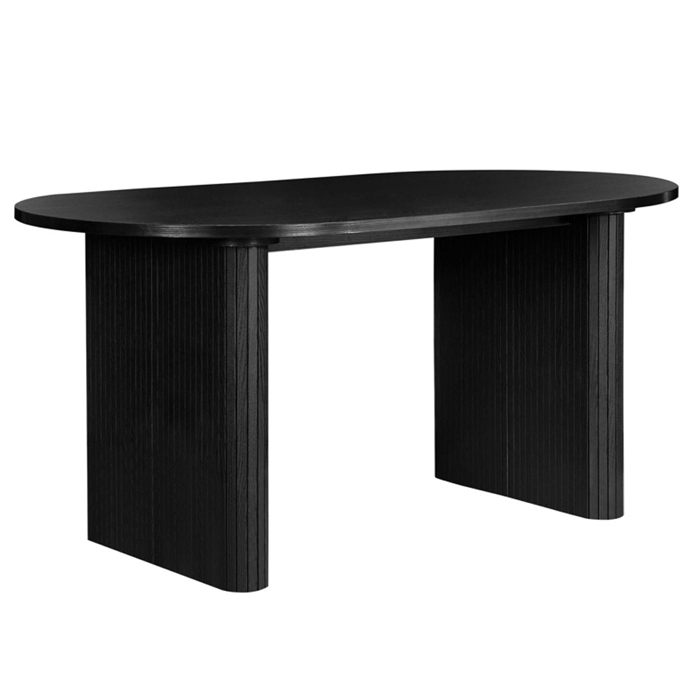Avenel Wooden Fluted Dining Table with 2 Grey Chairs and 1 Bench in Black