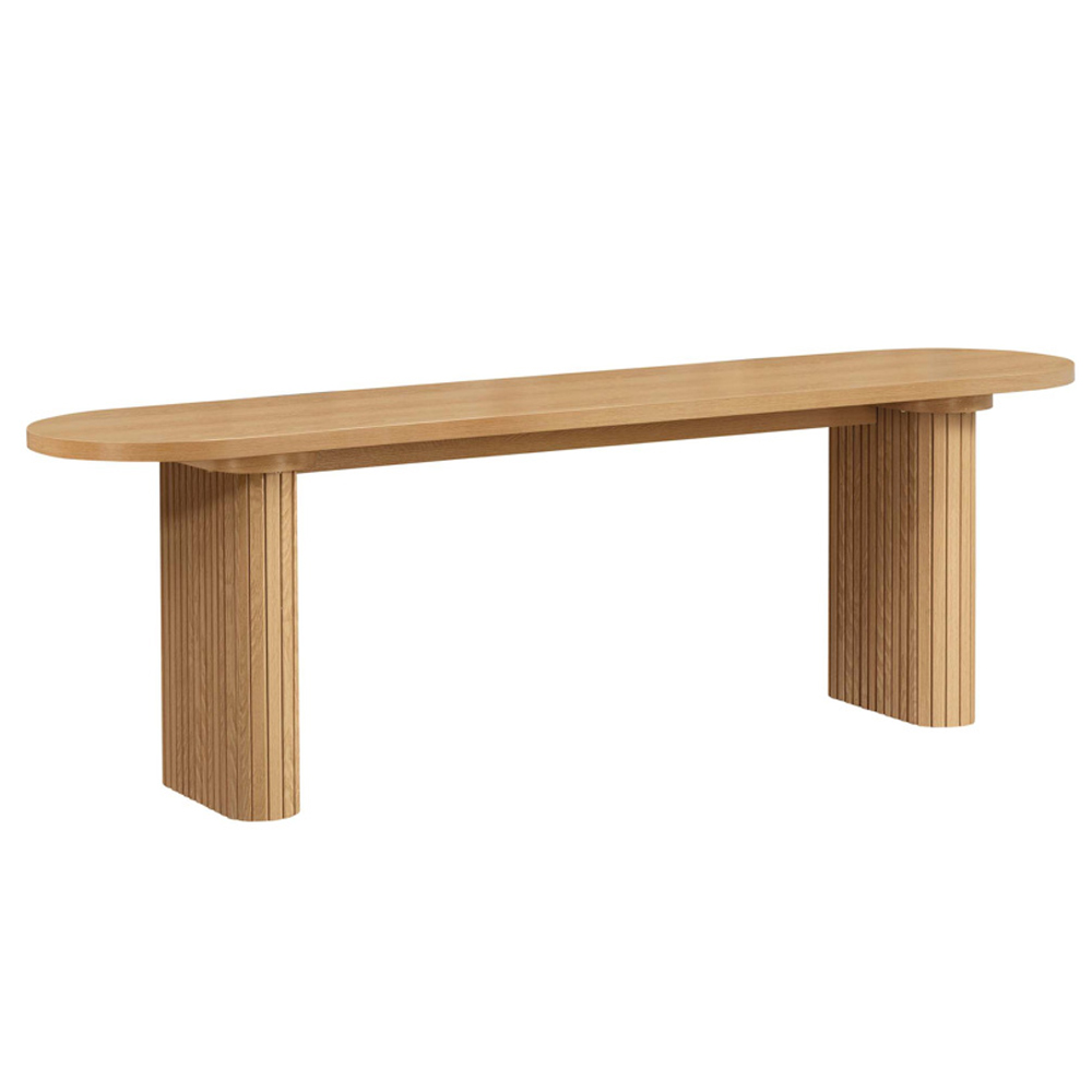 Avenel Wooden Fluted Dining Table with 2 Grey Chairs and 1 Bench in Oak